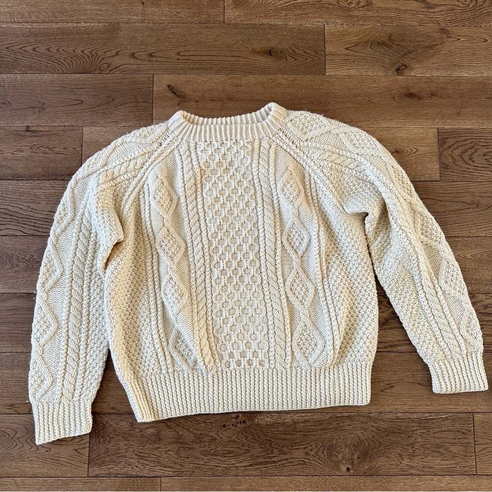 Vintage Chunky Cable Knit Sweater 100% Wool Sz L